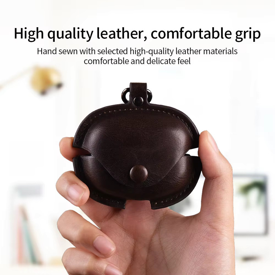 Retro Lederhülle für Xiaomi Redmi Buds 8 Pro in Braun mit Haken - Bild 3