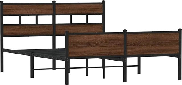 vidaXL Bettgestell in Eiche Braun aus Holzwerkstoff und Metall, B/T/H: 140 x 190 cm - Bild 1