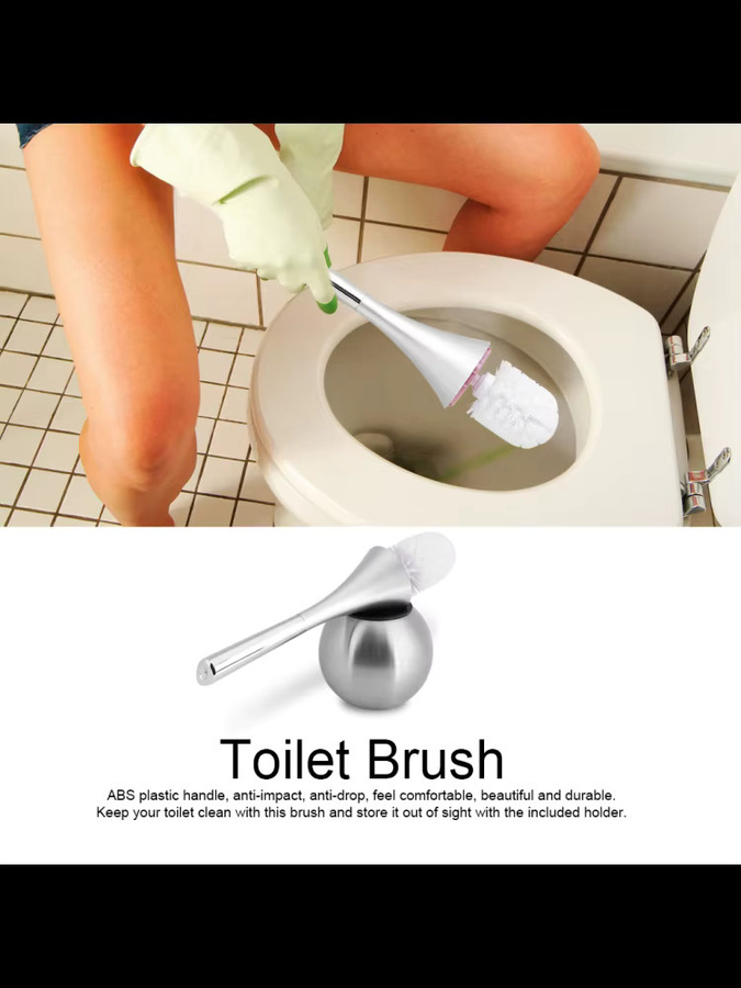 Aramox Toilettenbürsten-Set mit Edelstahlhalterung in Weiß und Silber für das Badezimmer - Bild 3