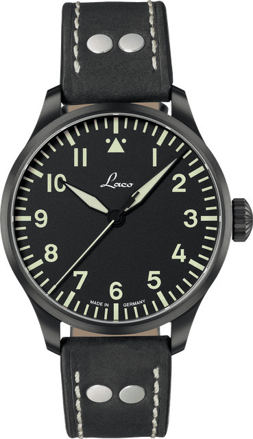 Laco Fliegeruhr, Automatik, Edelstahl, Saphirglas, Leder, Schwarz - Bild 1