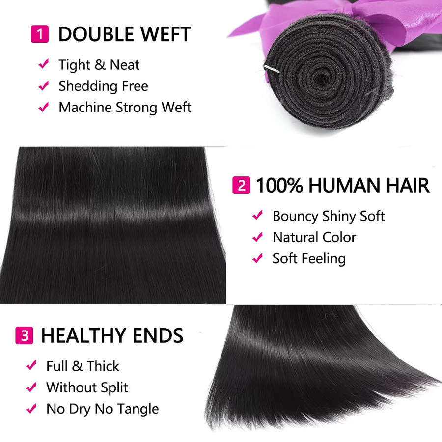 WOWQUEEN Peruanische Haar Bundles, 100% Remy Haar Extensions, Schwarz, Damen - Bild 3