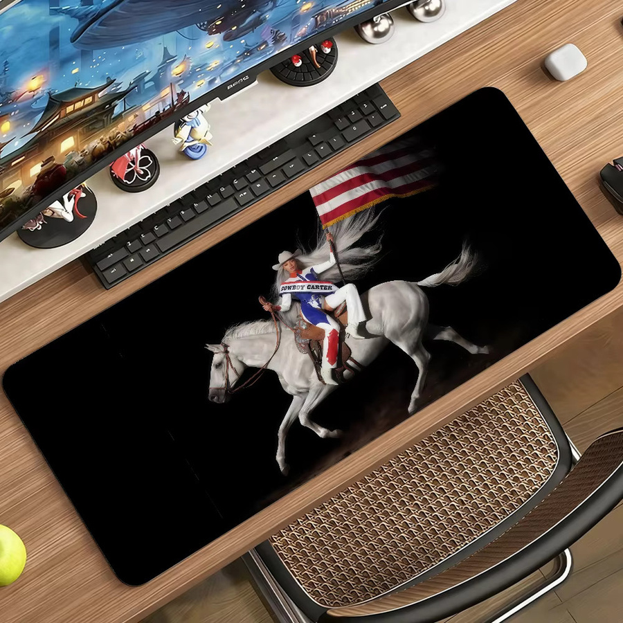 B-BeyonceES Cowboy CARTER XXL Gaming Mauspad in Schwarz, rutschfeste Schreibtischunterlage aus Gummi für PC und Laptop - Bild 3