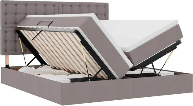 vidaXL Bett mit Kopfteil und LED-Lichtleisten in Taupe, Stoff und Metall, B/T/H: 180 x 200 x 88 cm - Bild 1