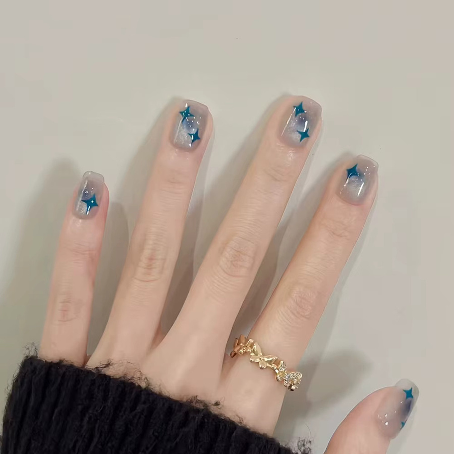 Qsezeny Kunstnägel, blauer Stern, Glänzend, 24 Stück, Unisex - Bild 1