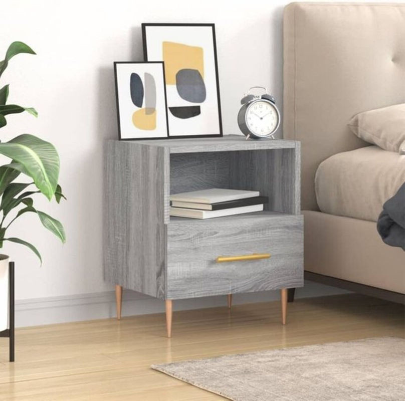 Modern Nachttisch Vidaxl aus Holzwerkstoff und Metall in Grau, B/T/H: 40 x 35 x 47,5 cm - Bild 1