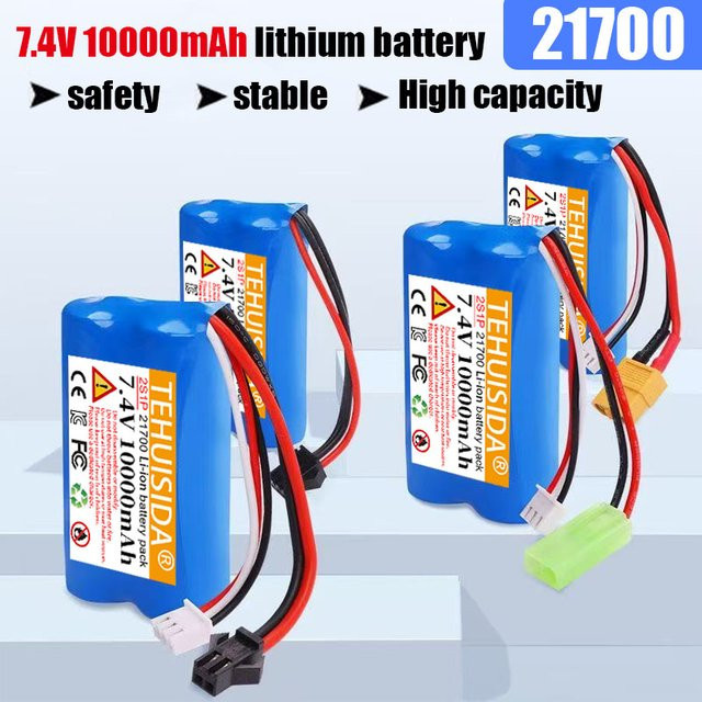 TEHUISIDA 7,4 V Lithium-Ionen-Akku 21700 wiederaufladbar in Blau mit XT60, SM, JST und T-Stecker für RC-Hochgeschwindigkeits-Fernbedienungsautos - Bild 1