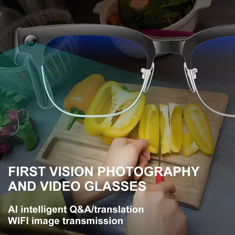 GUHUAVMI KI-Smart-Brille mit 8MP HD-Kamera, WLAN, Bluetooth-Anrufen und KI-Übersetzung in Schwarz - Bild 4