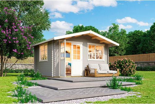 WEKA Gartenhaus 401 Blockhaus in Grau mit einer Breite von 444,6 cm und einer Tiefe von 390 cm sowie einer Wandstärke von 40 mm - Bild 1
