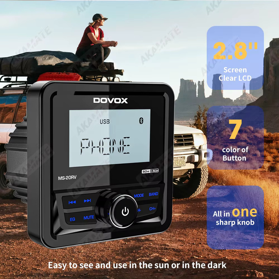 AKAMATE Bluetooth Autoradio mit 200W Stereo MP3 Media Player, USB, AUX und EQ für Wohnmobil, UTV, ATV und Marine in Schwarz - Bild 6