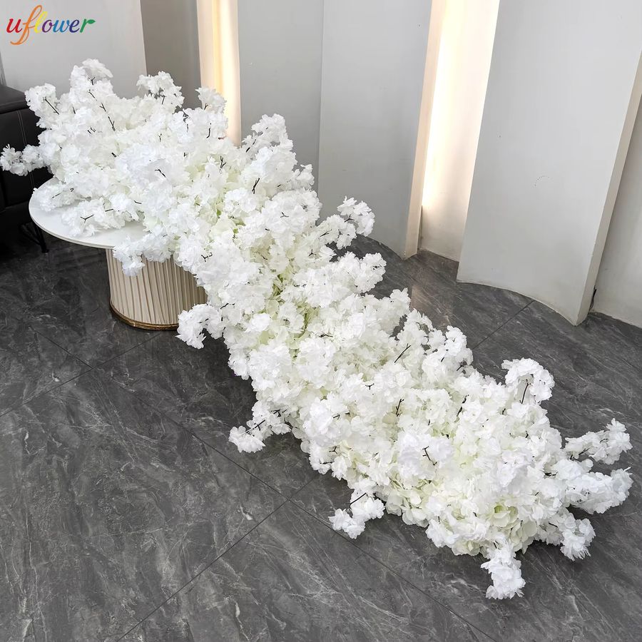Uflower Blumenarrangement aus weißen Rosen und Kirschblüten für Tischdekoration bei Hochzeiten und Geburtstagen, B/T/H: 50 x 30 x 0 cm - Bild 2