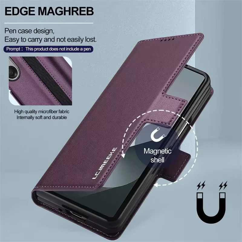 Magnetische Lederhülle im Brieftaschen-Design für Samsung Galaxy Z Fold (verschiedene Modelle) mit Kartenetui in Blau und Lila - Bild 3