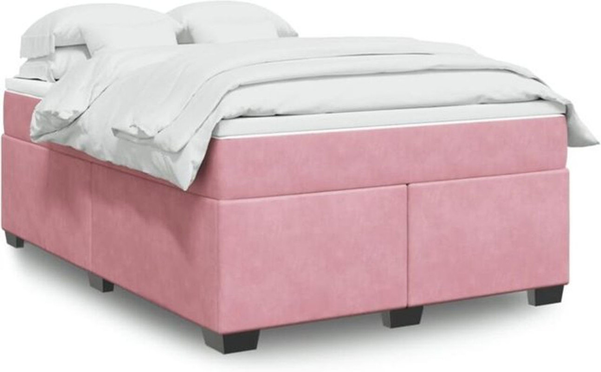 vidaxl Boxspringbett mit Matratze aus Samt in Rosa, B/T/H: 140 x 200 cm - Bild 1