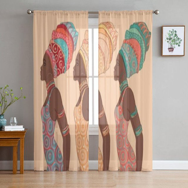 Super Six Transparente Chiffon-Vorhänge im Ethnic-Design, Farbe: Braun/Beige, B: 135 cm, H: 114 cm - Bild 1