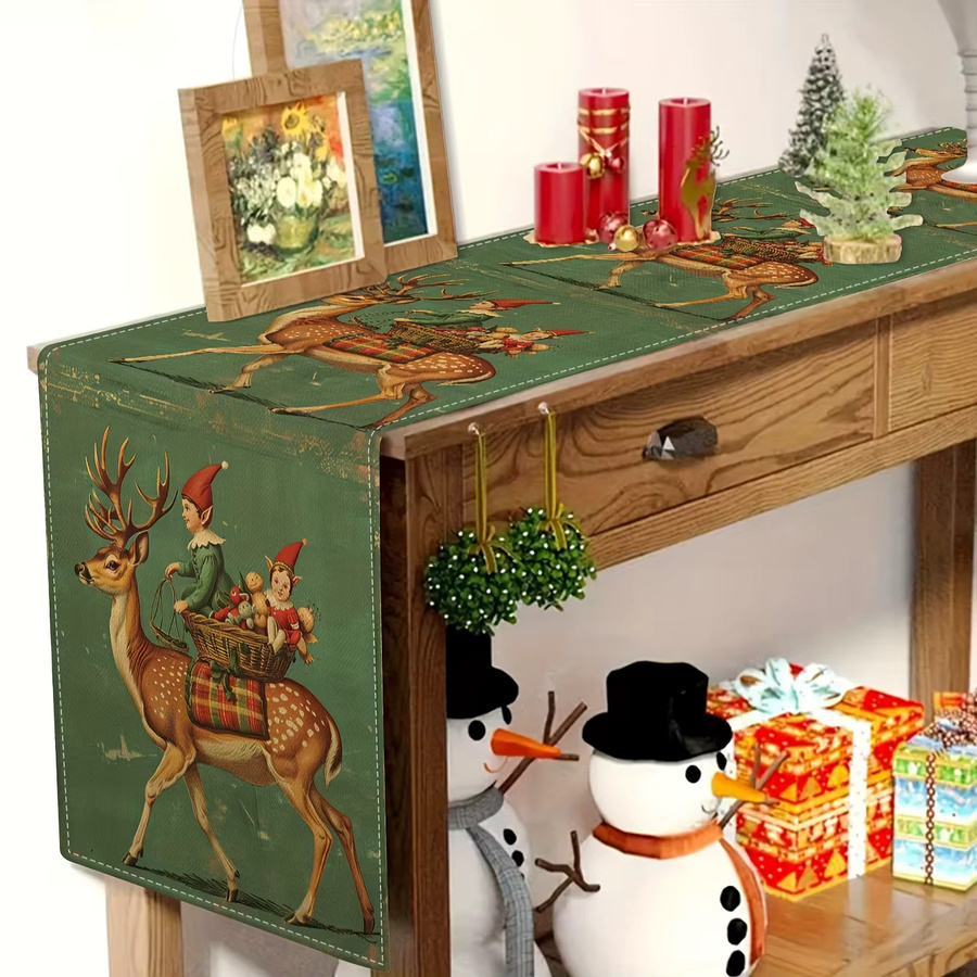VIKAMA Tischläufer Weihnachten American Vintage Design in Grün, B/T: 183 x 33 cm - Bild 2