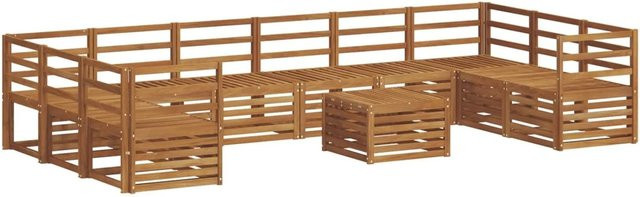vidaXL Sofagarnitur aus Akazie Massivholz in Braun mit U-Form und Latten-Design - Bild 1
