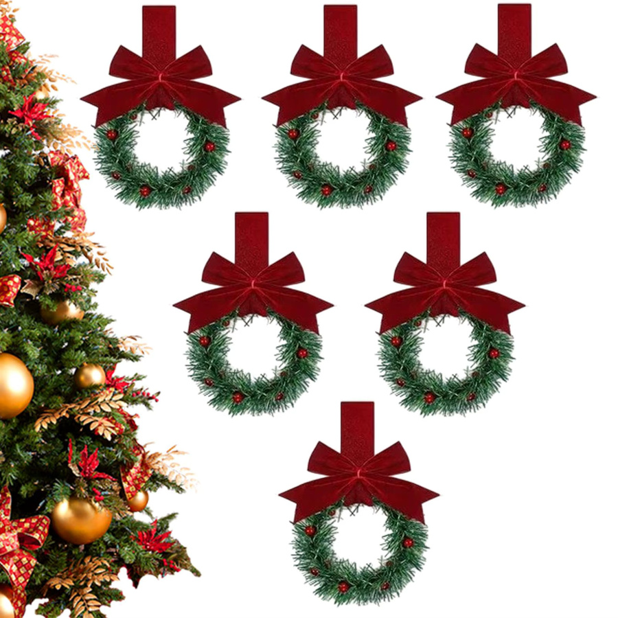 6er Set künstliche Weihnachtskränze in Beige und Grün mit Schleife zur Dekoration für Innenbereich und Türkranz - Bild 2