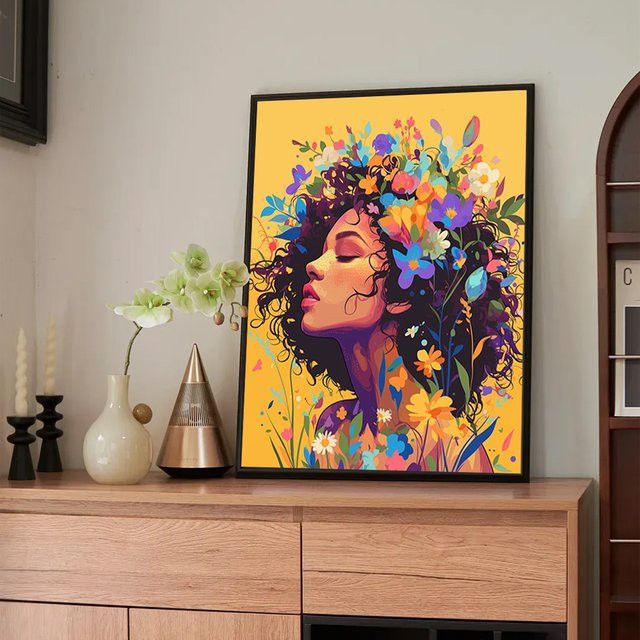 SDOYUNO Malen nach Zahlen Set Blumenhaar Abstraktes Mädchen Aquarell Wandkunst Multicolor auf Leinwand - Bild 1