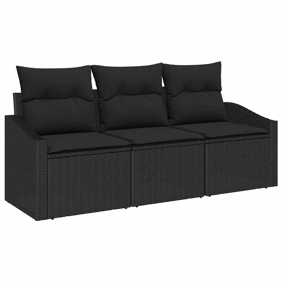 vidaXL Garten-Sofa-Set 3-teilig aus Polyrattan und Metall in Schwarz mit Polsterkissen - Bild 2