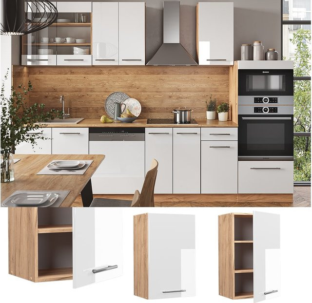 Vicco Hängeschrank Fame-Line Küchenschrank in Weiß Hochglanz und Eiche mit Softclose-Scharnieren und Einlegeboden, Breite: 45 cm - Bild 1