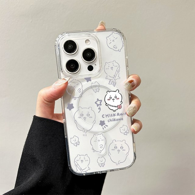 Potdemiel Drahtlose Ladehülle für iPhone 17 Air 16 E 15 14 Plus 13 12 Mini 11 Pro Max mit C-Chiikawa Hachiware Motiv in Transparent - Bild 1