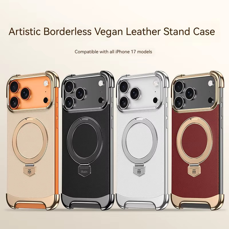 Rahmenlose Leder-Handyhülle mit magnetischer Halterung für iPhone 17 Pro Max und 17 Air in Weiß, MagSafe kompatibel - Bild 3