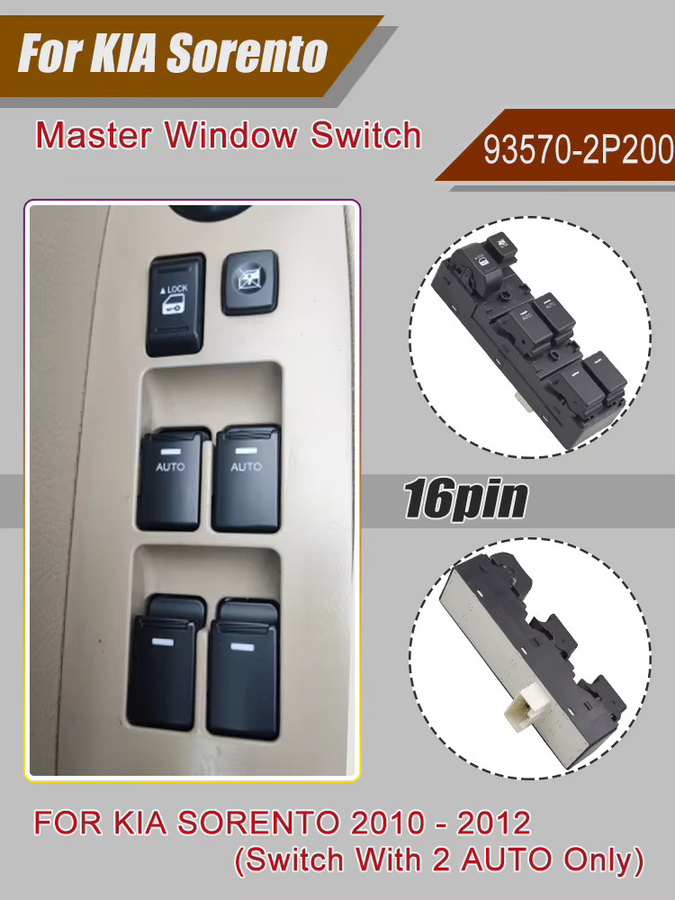 Malcayang Fensterheberschalter vorne links für Kia Sorento 2009-2014, Schwarz, 93573-2P200 - Bild 5