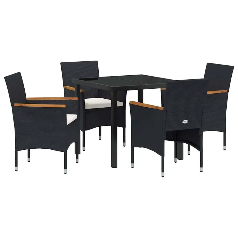 vidaXL Garten Essgruppe aus Poly Rattan und Akazienholz in Schwarz mit 5 Teilen und Kissen - Bild 2