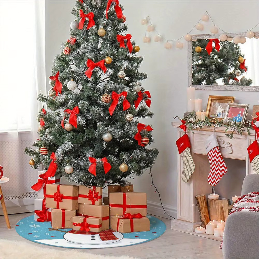 VIKAMA Weihnachtsbaum Rock mit Cartoon Schneemann und Schneeflocken in Blau und Weiß aus Stoff - Bild 4