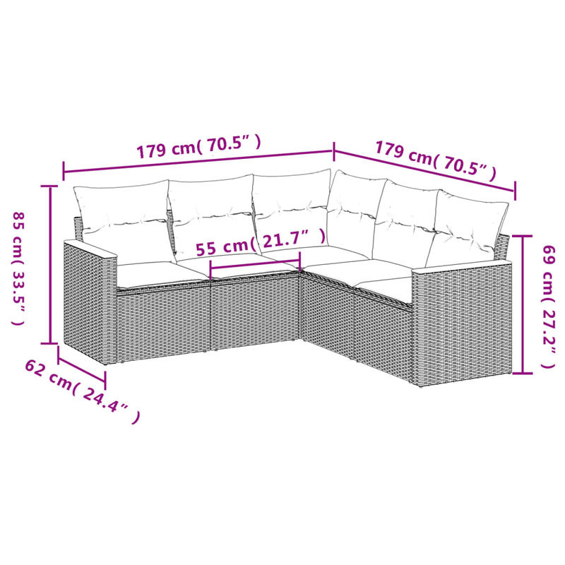 Vidaxl Garten-Sitzgruppe aus schwarzem PE-Rattan mit Kissen in Beige, 5-teiliges modernes Set - Bild 3
