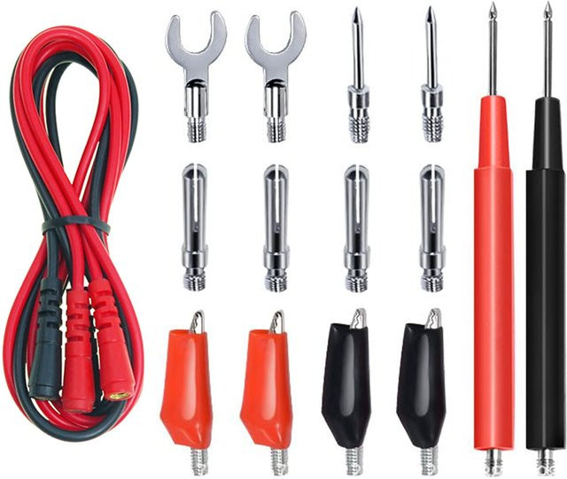 16-teiliges Multimeter-Testkabel-Set mit Krokodilklemmen, Bananensteckern und Testsonden als Ersatz-Testleitungen - Bild 1