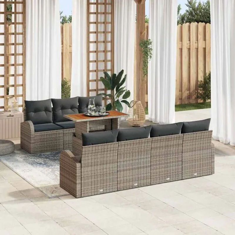 vidaxl Garten-Sofa-Set aus Poly-Rattan in Grau mit 8-teiligem Set und integriertem Stauraum - Bild 1