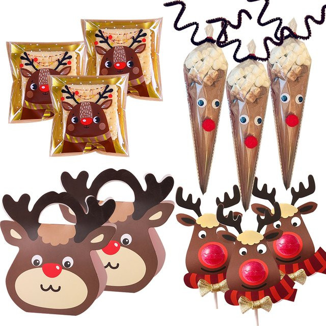 Weihnachtliche DIY-Verpackung für Süßigkeiten und Kekse mit Cartoon-Rentier-Design, Mehrfarbig - Bild 1