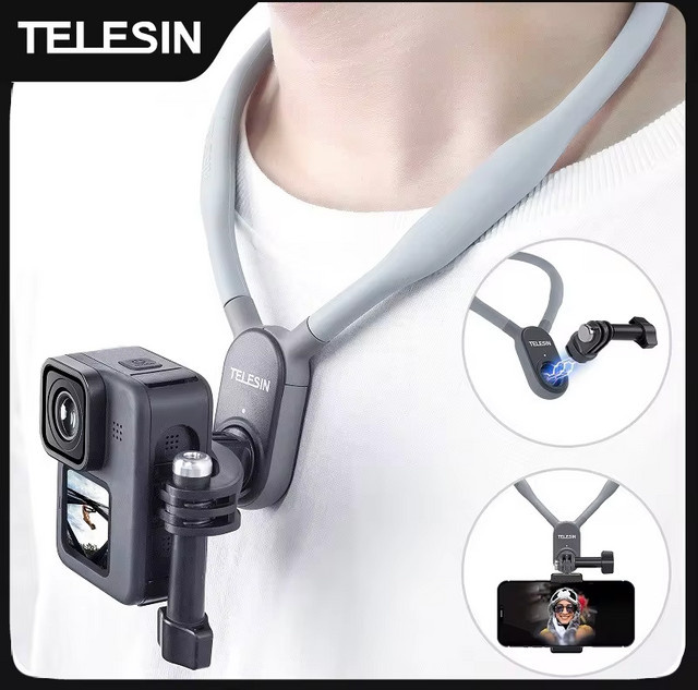 TELESIN Silikon Neck Hold Mount für GoPro, Insta360 und DJI Osmo sowie Smartphones, Grau - Bild 1