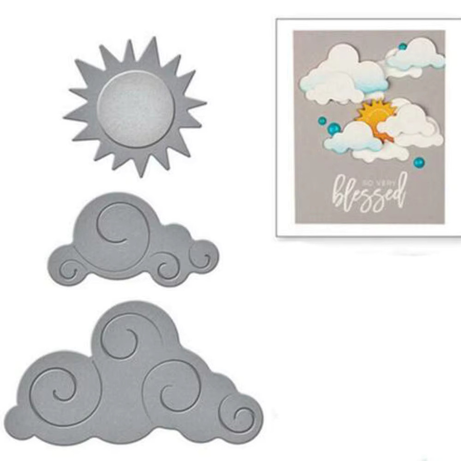 Dekorative Metall-Prägestempel für Scrapbooking und DIY-Projekte mit Motiven wie Haus, Leuchtturm, Wolke, Mond und Sonne - Bild 3