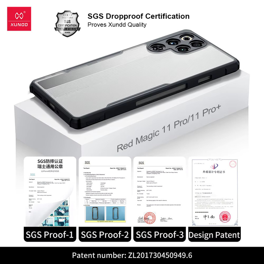 Xundd Schutzhülle für Nubia Red Magic 11 Pro und Red Magic 11 Pro Plus, stoßfeste Airbag-Hülle mit Kameraschutz, transparent mit schwarzen Streifen - Bild 6