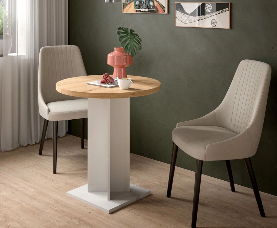 Runder Esstisch Anton von Inn.Furn in Eiche und Weiß, Durchmesser: 70 cm, Höhe: 76 cm - Bild 3