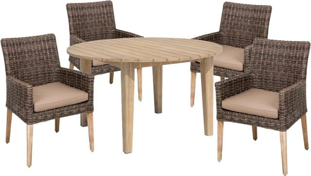 DELUKE Garten-Sitzgruppe LUGANO aus Akazie in Dunkelbraun mit rundem Tisch und 4 Stühlen - Bild 1