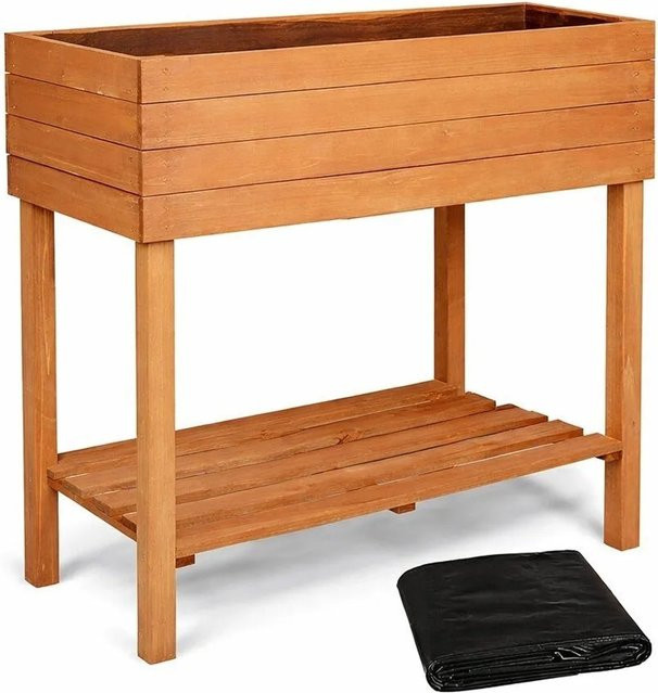 TTL GARDEN Hochbeet Pflanzkasten aus Tannenholz mit Ablagefach, Braun, B: 80 cm, T: 40 cm, H: 80 cm - Bild 1