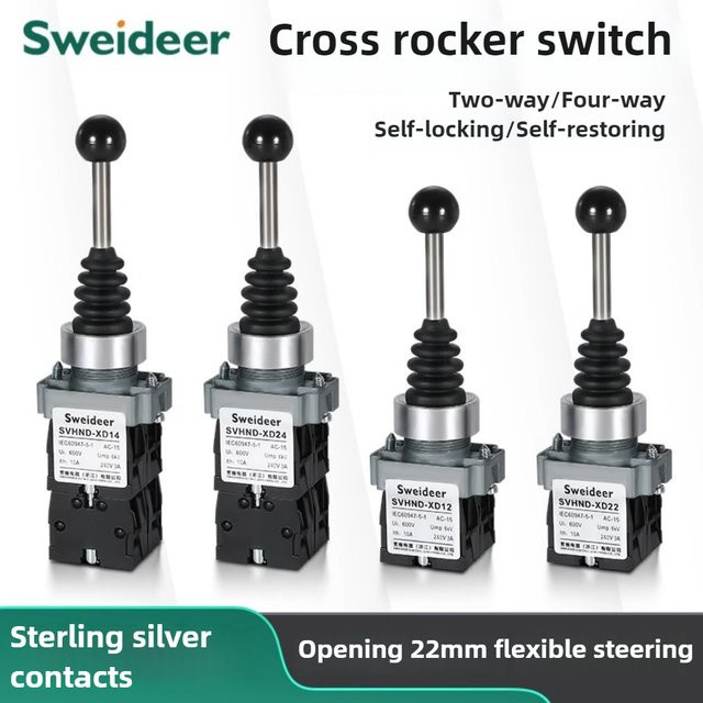sweideer Cross Master Joystick-Schalter XD2 Umkehr-Bedienhebel in Schwarz mit dualem Vierwege-Mikro-Wipphebel (22mm) - Bild 1