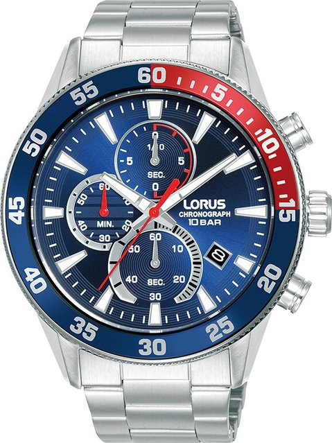 Lorus Chronograph, Quarz, Edelstahl, 46 mm, Herren, Blau - Bild 1