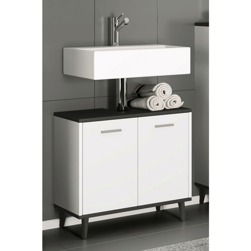 VCM Waschtischunterschrank Landos für das Badezimmer, Weiß/Anthrazit, B/H/T: 60 x 56 x 28 cm - Bild 2