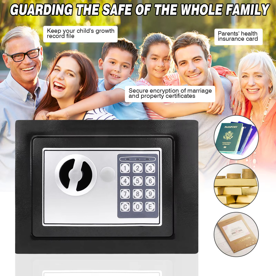 Digitaler Sicherheits-Stahlsafe Schwarz mit 4,6 l Volumen, Heim- und Bürosafe inklusive Ersatzschlüssel, H x B x T: 17 x 23 x 17 cm - Bild 4