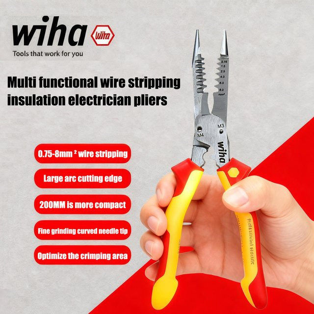 Wiha 6-in-1 Multifunktionale Isolierte Elektrikerzange Rot, 1000V für Drahtabisolierung, Crimpen und Schneiden - Bild 1