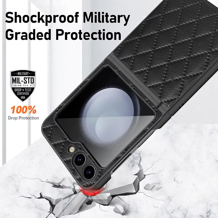 Stoßfeste PU-Rhombus-Leder-Handyhülle für Samsung Galaxy Z Flip 5 5G in Schwarz und Lila - Bild 3