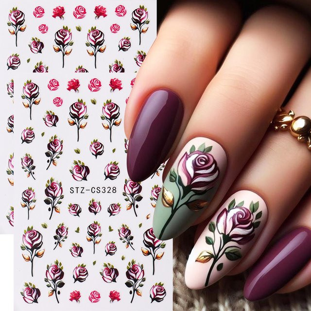 Full Beauty Rosen-Nagelkunst-Aufkleber, lila und rosa, 2 Stück - Bild 1