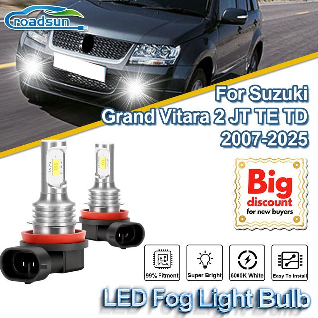 ROADSUN LED Nebelglühbirnen für Suzuki Grand Vitara 2 JT TE TD 2007-2025, superhelle Canbus Nebellampen in Silber - Bild 1