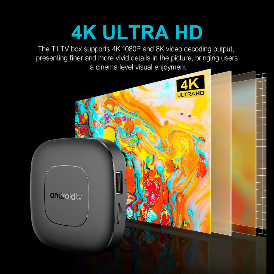 Mortal T1 Smart TV Box mit Android 14, 4K HDR, WIFI6 und Bluetooth, Schwarz - Bild 3