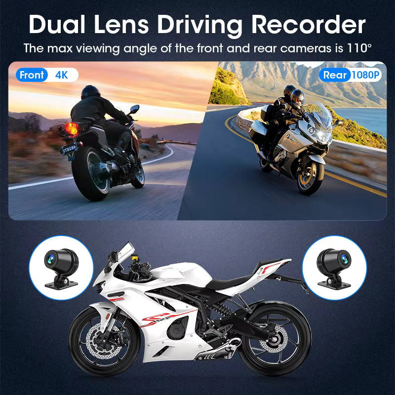 Srnubi Motorrad DVR Navigator mit 6,25 Zoll Display, 4K Frontkamera und 1080P Rückkamera, kabelloses CarPlay und Android Auto mit Moto TPMS, Schwarz - Bild 3