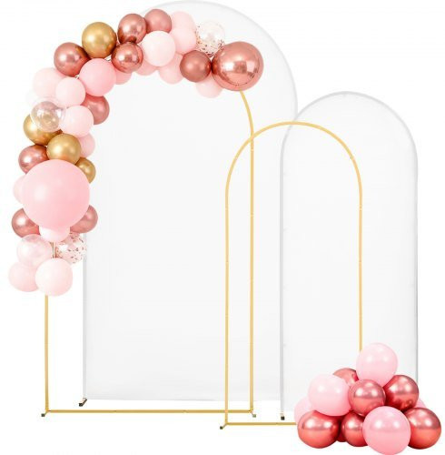 VEVOR Metall Bogen Hintergrundständer Set aus 2 Teilen in Gold mit Abdeckung für Hochzeiten und Feiern, Höhe: 2,2 m und 1,8 m - Bild 1