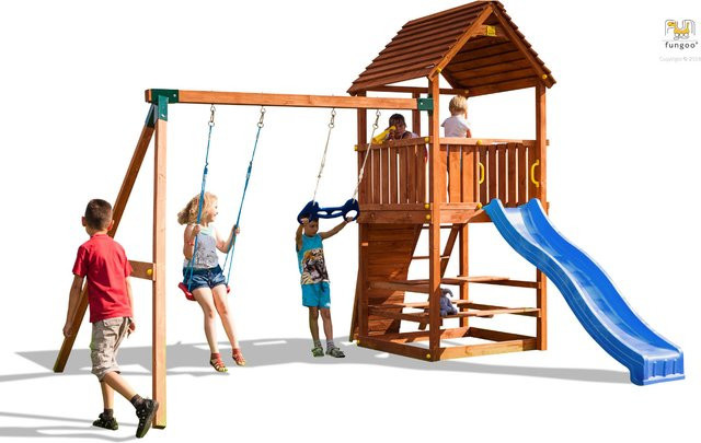 Fungoo Spielturm Joy Move + Step On Free Time in Teak - Bild 1